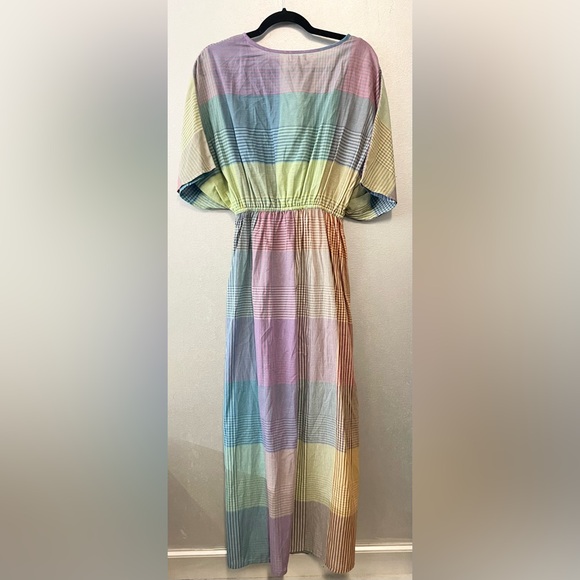 NWT Pastel Plaid Patchwork Midi Dress Size Small Medium 6 8 Spring Summer - Picture 2 of 6